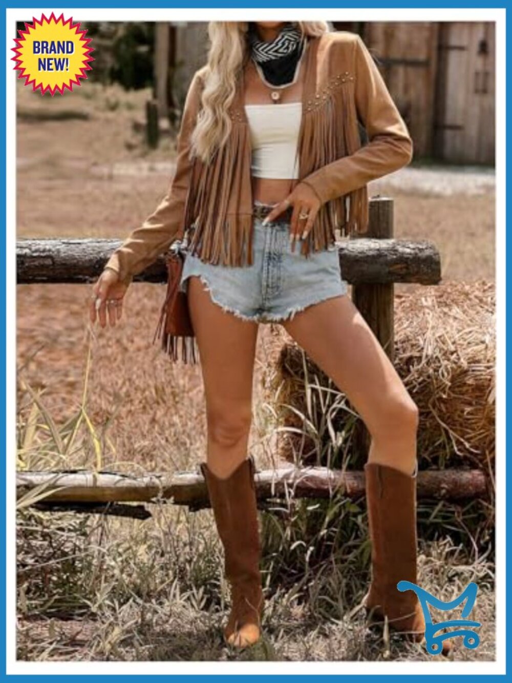 Faux Suede Long Sleeve Fringe Trim Open Front Cardigan Jacket Western Concert - Picture 6 of 6